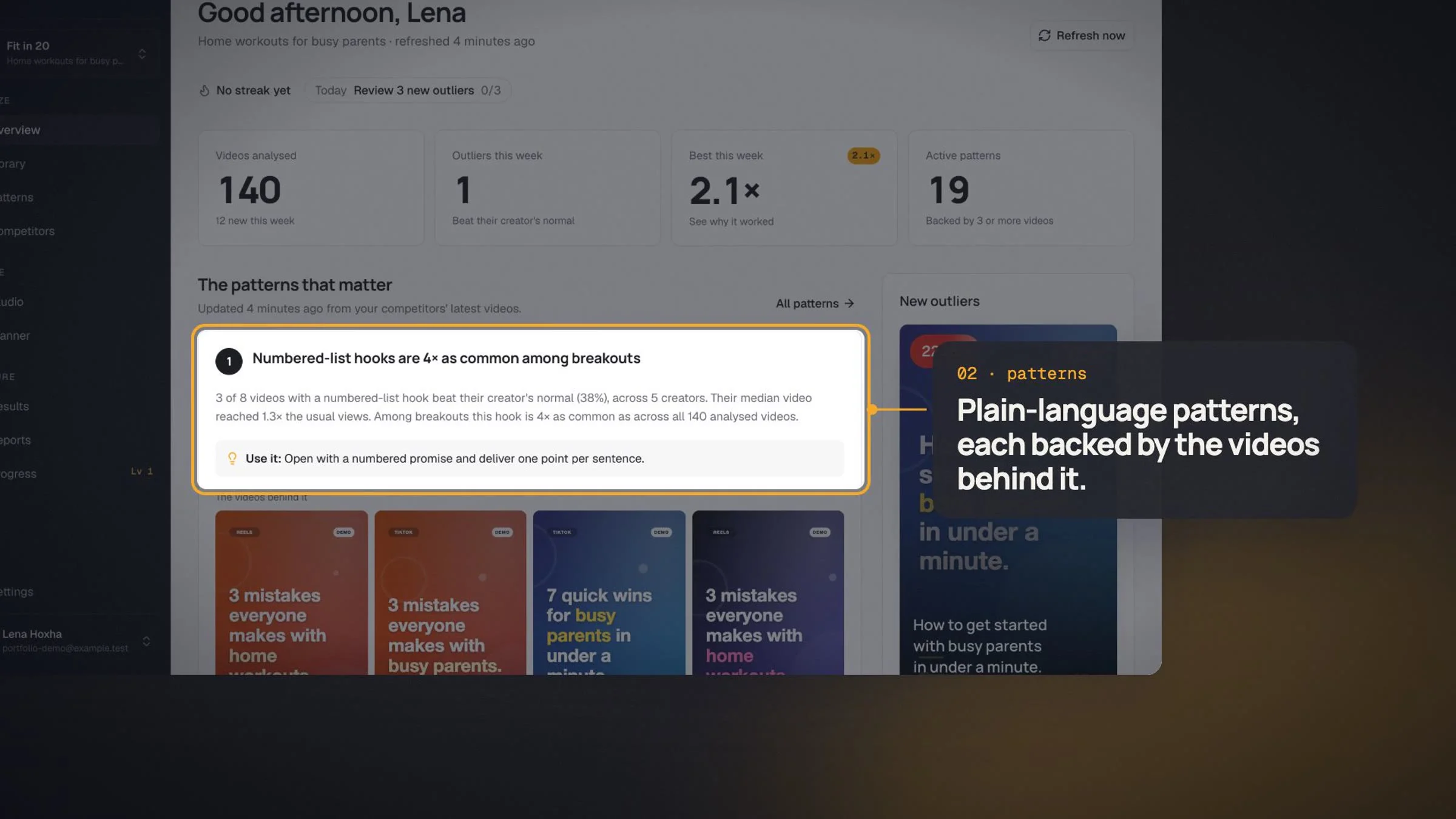 Plain-language patterns, each backed by the videos behind it.