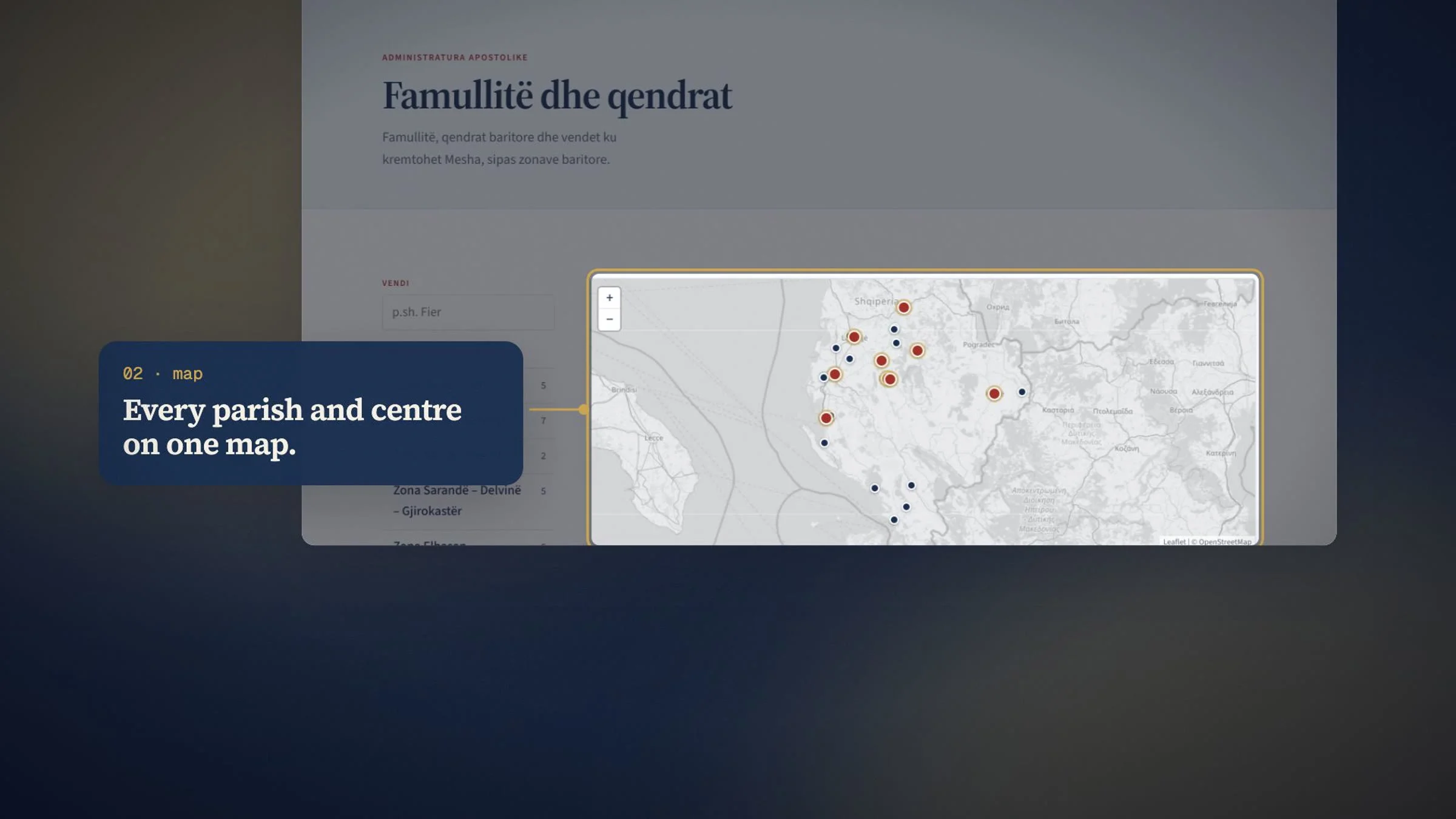 Every parish and centre on one map.