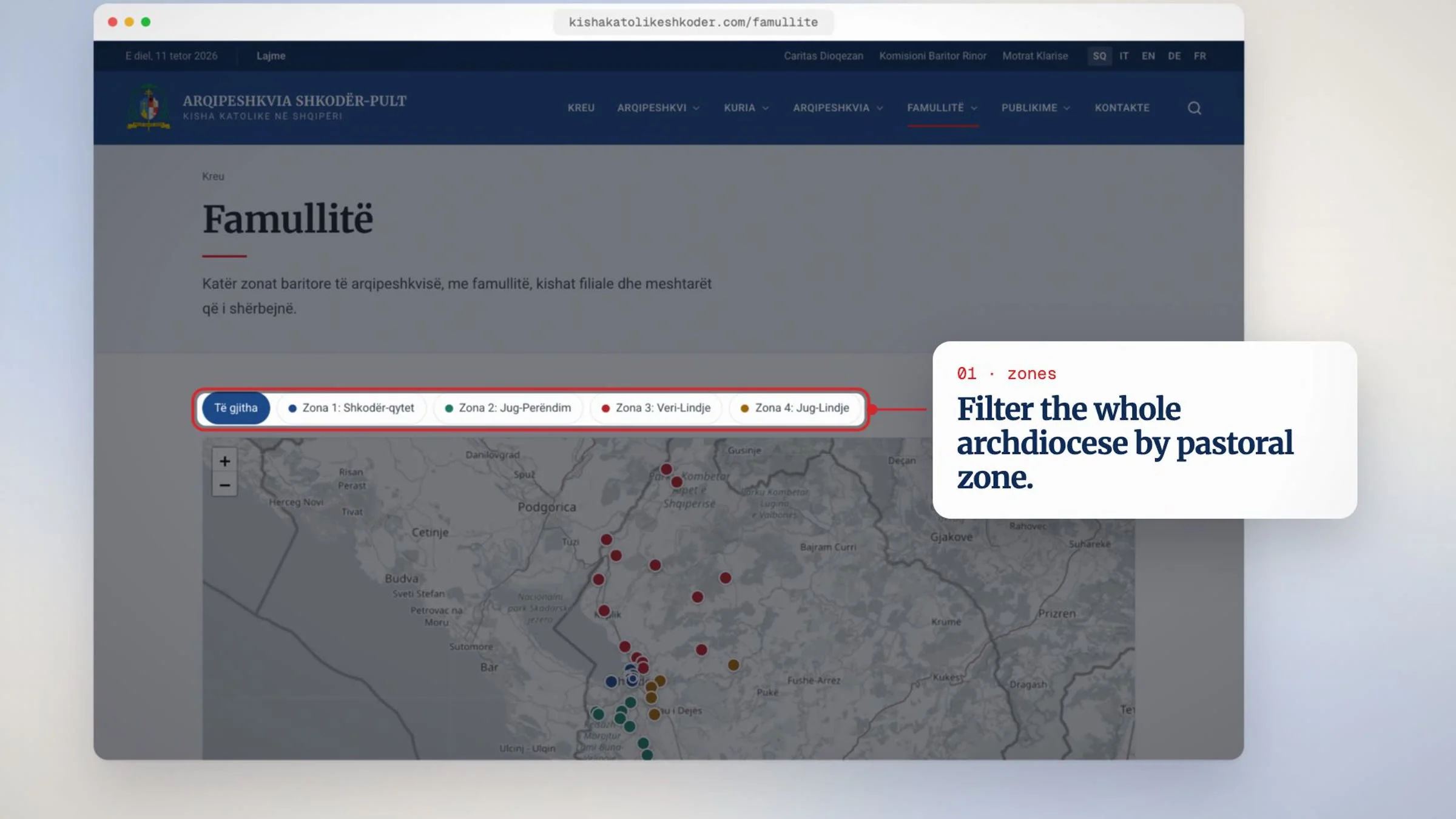Filter the whole archdiocese by pastoral zone.